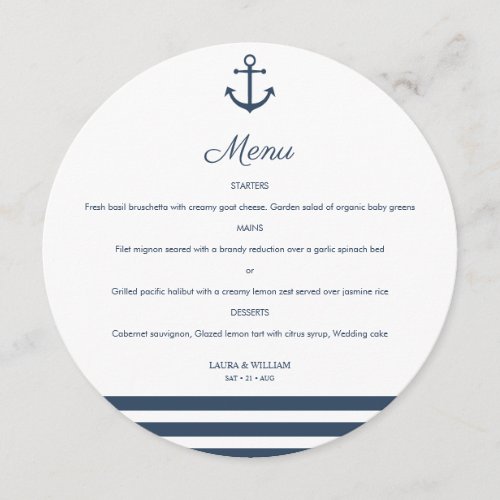 Nautical Anchor  Stripes Circle Round Menu