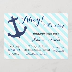 Nautical Anchor Stripes Its A Boy Baby Shower Invitation