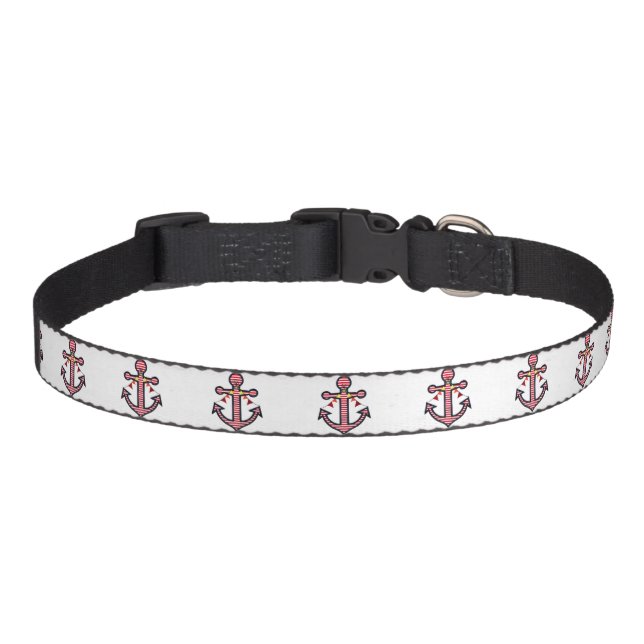 Nautical Anchor & Stripes Pet Cat or Dog Pet Collar (Front)