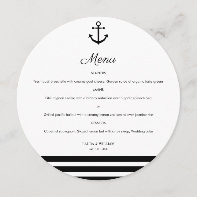 Nautical Anchor & Stripes Round Menu (Front)