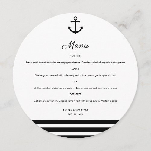 Nautical Anchor  Stripes Round Menu