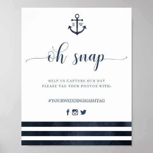 Nautical Anchor Stripes Wedding Oh Snap Sign