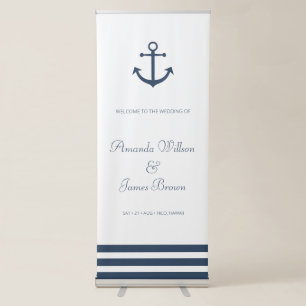 Nautical Anchor Stripes Wedding Welcome Retractable Banner