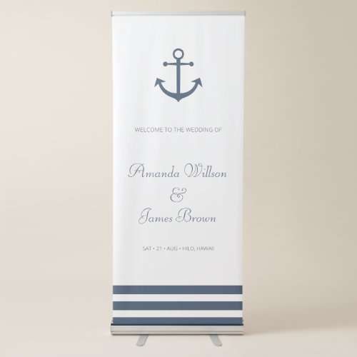 Nautical Anchor Stripes Wedding Welcome Retractable Banner