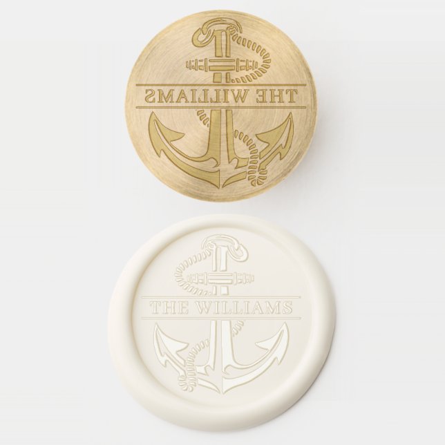 Nautical Anchor Style Family Name Embosser Wax Seal Stamp (Stamped)
