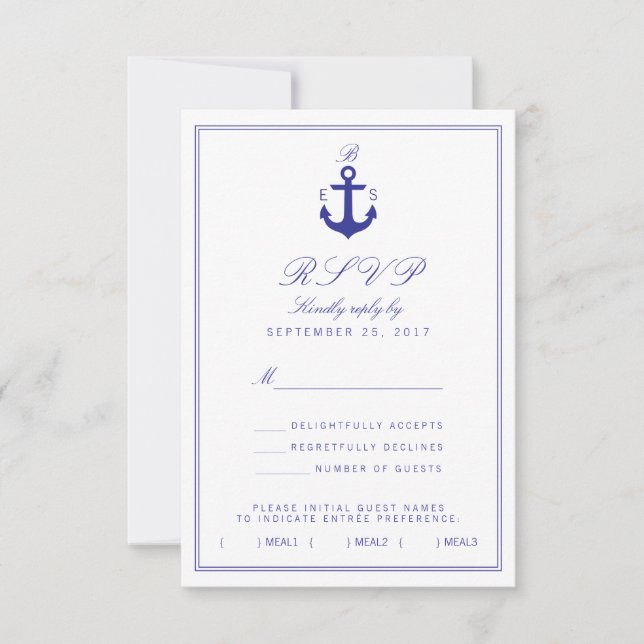 Nautical Anchor Stylish Simple Monogram RSVP Card (Front)