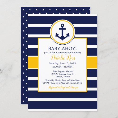 Nautical Anchor Summer Ahoy Baby Shower Invitation