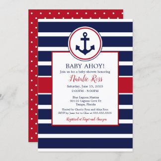Nautical Anchor Summer Ahoy! Boy Baby Shower Invitation