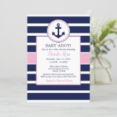 Nautical Anchor Summer Ahoy! Girl Baby Shower Invitation (Standing Front)