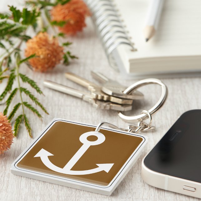 Nautical Anchor Symbol Brown Marina Sign Keychain (Creator Uploaded)