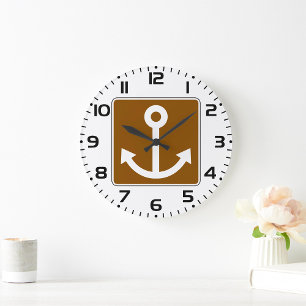 Nautical Anchor Symbol Brown Marina Sign Large Clock