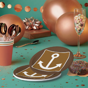 Nautical Anchor Symbol Brown Marina Sign Paper Plates