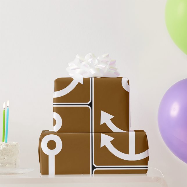Nautical Anchor Symbol Brown Marina Sign Wrapping Paper (Creator Uploaded)