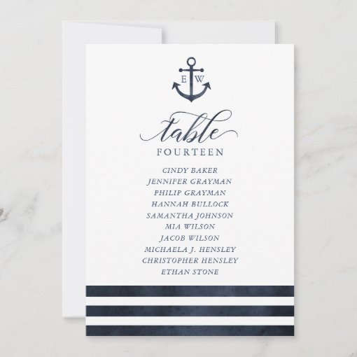 Nautical Anchor Table Number Seating Chart Cards | Zazzle