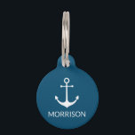Nautical Anchor teal blue custom Name info dog cat Pet ID Tag<br><div class="desc">Nautical Anchor Custom teal blue dog cat Name contact info Pet ID tag.
you can customize the front side: with name,  or text
and the back: with name,  phone,  address,  Pet Insurance ID number,  or any important information
Modern,  minimalist,  elegant simple style.</div>