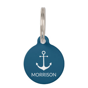 Nautical Anchor teal blue custom Name info dog cat Pet ID Tag