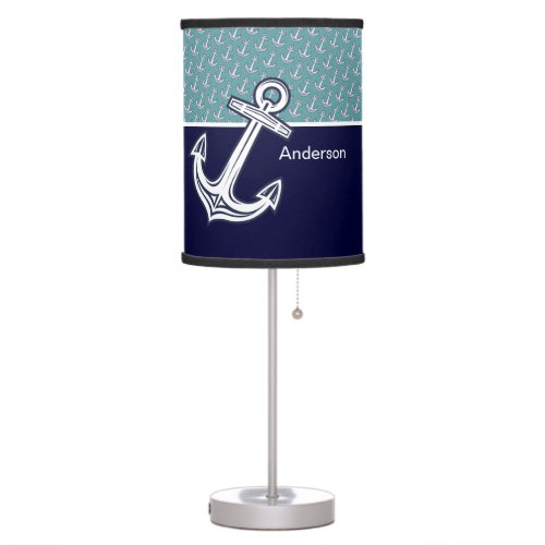 Nautical Anchor  Teal Navy Blue Table Lamp
