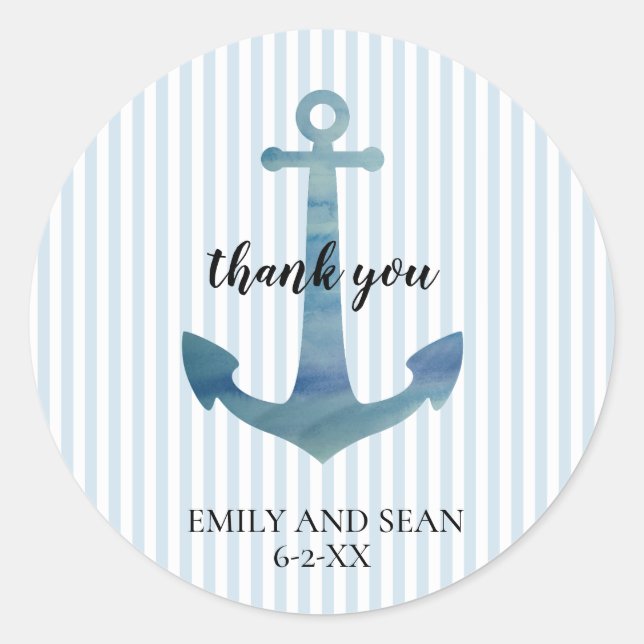 Nautical Anchor Thank You Classic Round Sticker (Front)