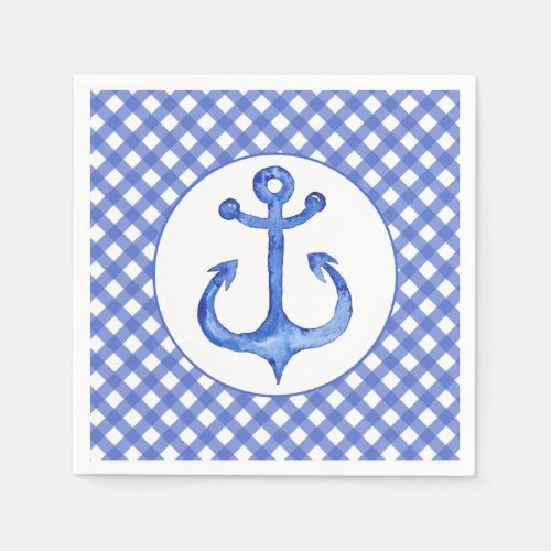 Nautical Anchor Theme _ Navy Plaid Paper Napkins