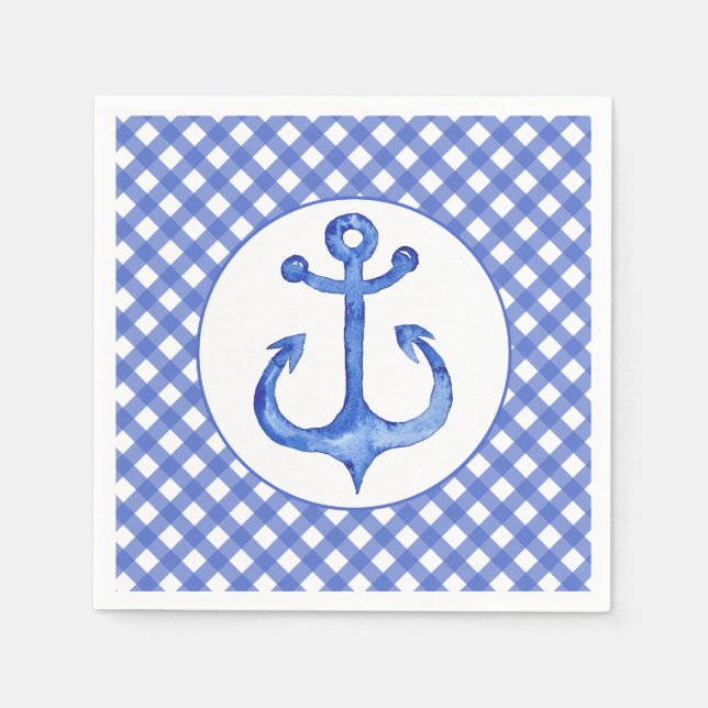 Nautical Anchor Theme - Navy Plaid Paper Napkins (Front)