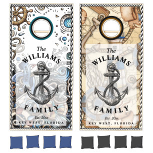 Nautical Anchor Themed Family Name Cornhole Set
