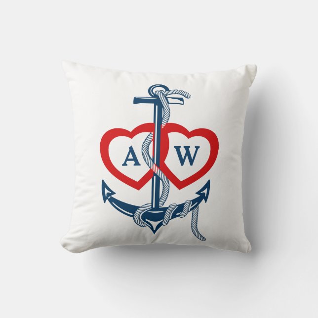 Nautical anchor throw pillow Personalized monogram (Front)