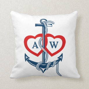 Nautical anchor throw pillow Personalized monogram