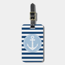 Nautical anchor travel luggage tag with stripes