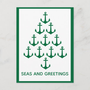 Nautical Anchor Tree Coastal Christmas Holiday Postcard
