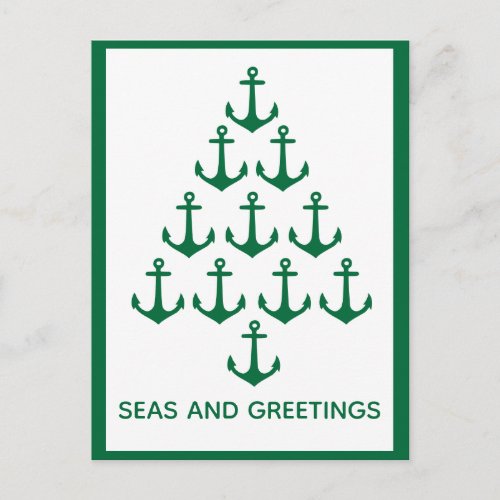 Nautical Anchor Tree Coastal Christmas Holiday Postcard