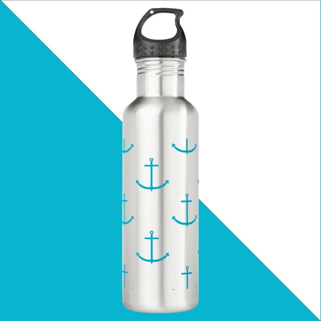Nautical Anchor Turquoise Pattern Stainless Steel Water Bottle (A water bottle with a pattern of turquoise anchors)