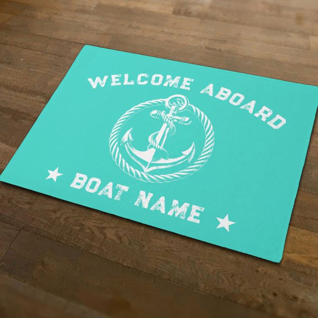 Nautical Anchor Turquoise Welcome Aboard Boat Doormat (Creator Uploaded)