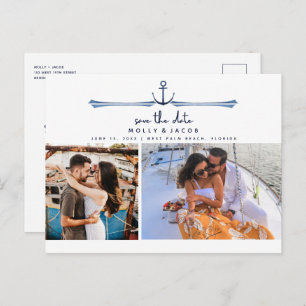 Nautical Anchor Two Photo Wedding Save the Date Announcement Postcard