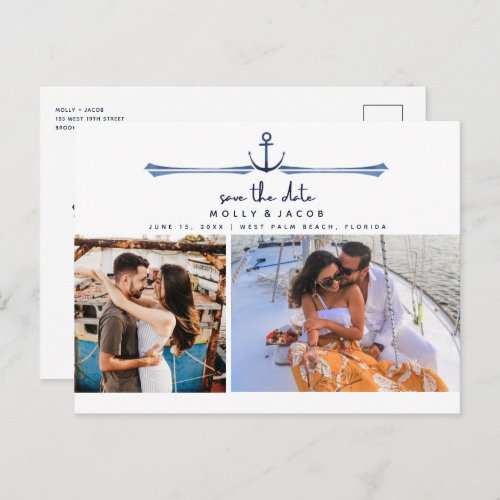 Nautical Anchor Two Photo Wedding Save the Date  Announcement Postcard