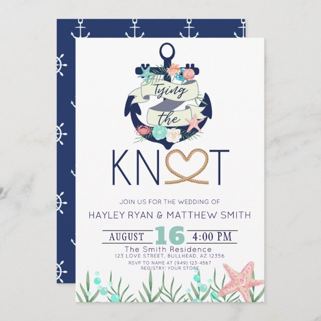 Nautical Anchor Tying the Knot Wedding Invitation (Front/Back)