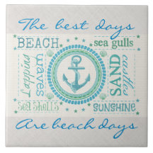 Nautical Anchor Typography Beach Lge Ceramic Tile