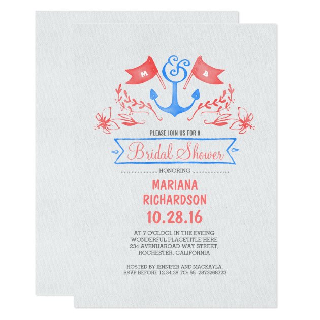 Nautical Anchor Vintage Beach Bridal Shower Invitation