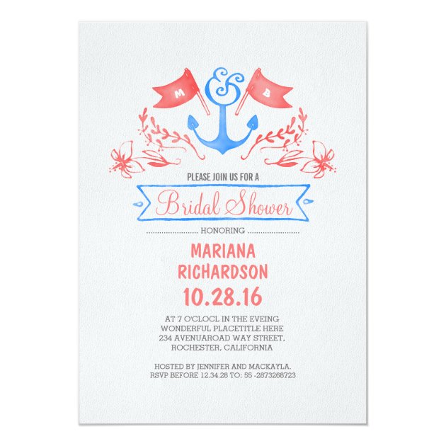 Nautical Anchor Vintage Beach Bridal Shower Invitation