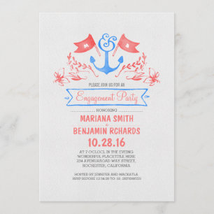 Nautical anchor vintage beach engagement party invitation