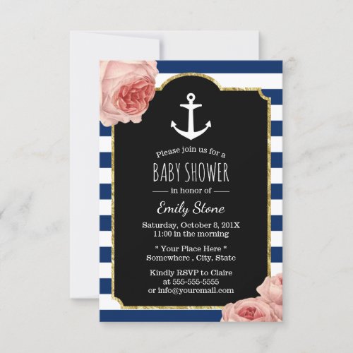 Nautical Anchor Vintage Floral Baby Shower Invitation