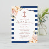 Nautical Anchor Vintage Floral Navy Bridal Shower Invitation (Standing Front)
