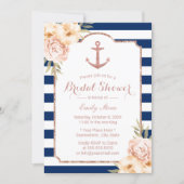 Nautical Anchor Vintage Floral Navy Bridal Shower Invitation (Front)