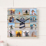 Nautical Anchor Vintage Wood 12-photo Collage Square Wall Clock<br><div class="desc">This nautical anchor design features a multi-color, weathered wood plank background with space for 12 photos! Click the customize button for more flexibility in modifying/adding text and design elements! Variations of this design as well as coordinating products are available in our shop, zazzle.com/store/doodlelulu. Contact us if you need this design...</div>