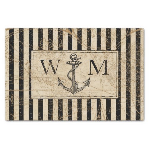 Nautical Anchor Vintage World Map Monogram Tissue Paper