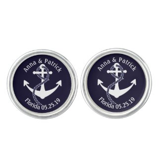 Nautical Anchor W/Rope Personalized Groom's Gift Cufflinks