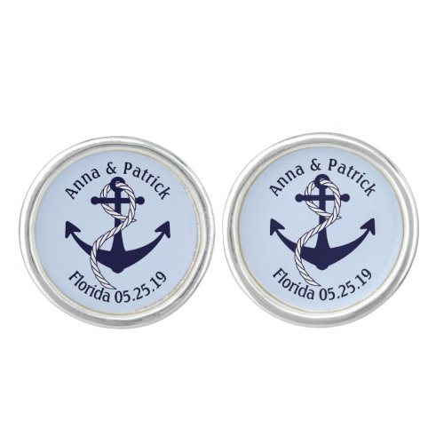 Nautical Anchor WRope Personalized Grooms Gift Cufflinks