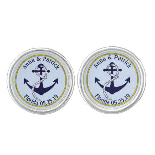 Nautical Anchor W/Rope Personalized Groom's Gift Cufflinks