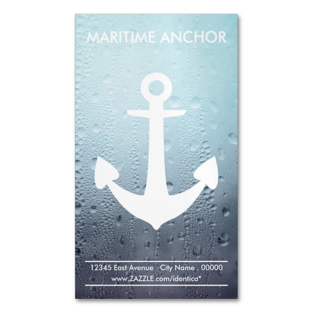 Nautical Anchor Water Drops Magnetic Business Card Magnet (Front Vertical)