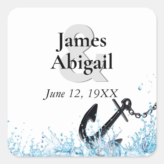 Nautical Anchor Water Splash Anniversary  Square Sticker (Front)