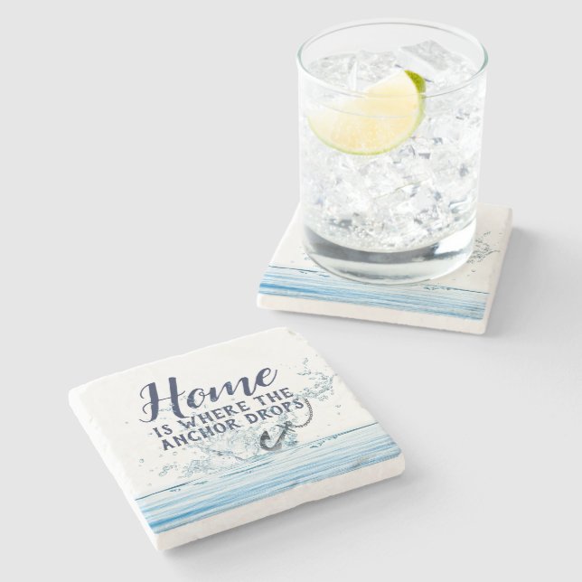 Nautical Anchor Water Splash with Quote  Stone Coaster (Side)